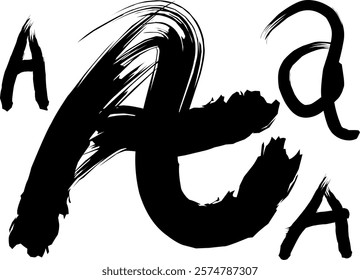 graffiti letter A font set, handwritten letter A in thick black watercolor acrylic ink, a logo