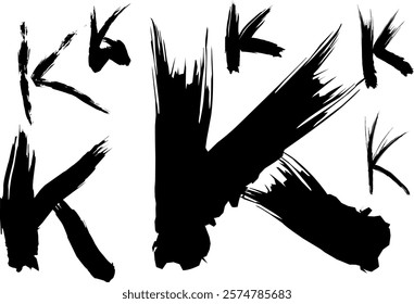 graffiti letter K font set, handwritten letter K in thick black watercolor acrylic ink, K logo