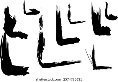 graffiti letter L font set, handwritten letter L in thick black watercolor acrylic ink, L logo