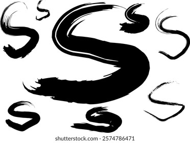 graffiti letter S font set, handwritten letter S in thick black watercolor acrylic ink, S logo