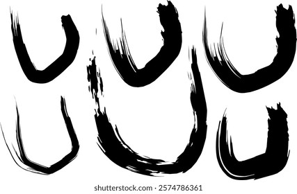 graffiti letter U font set, handwritten letter U in thick black watercolor acrylic ink, U logo