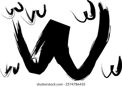 graffiti letter W font set, handwritten letter W in thick black watercolor acrylic ink, W logo