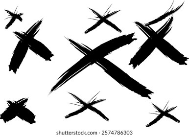 graffiti letter X font set, handwritten letter X in thick black watercolor acrylic ink, X logo