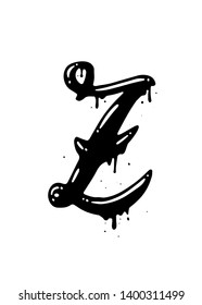 Graffiti letter z. Grunge paint effect alphabet isolated on white. Hand drawn font with realistic spray paint effect for a logo, cards, invitations, posters, banners. 