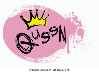 graffiti lettering Queen elements with grunge fonts. Graffiti Slogan of Queen, Urban street graffiti style. Slogan of Queen with splash effect and drops..eps8