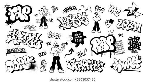 graffiti lettering tags rap music hip hop style doodles , isolated vector design element