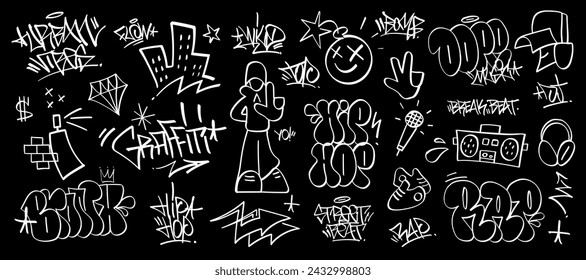 Graffiti lettering tags rap music hip hop style doodles , isolated vector design element