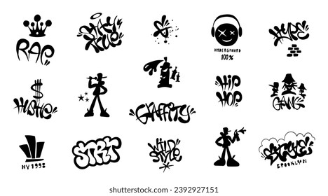  conjunto de etiquetas con letras de graffiti, elemento de diseño vector aislado
