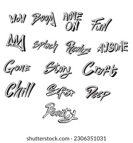 Graffiti lettering words sets ,good for graphic design resources, clipart, posters, decoration, prints, stickers, banners, pamflets, and more.