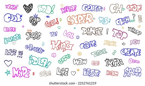 graffiti lettering words - vector doodle set , text design element