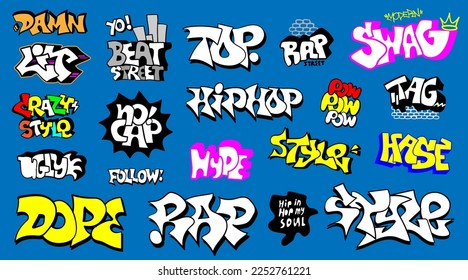 palabras con letras de graffiti - conjunto de doodle vectorial , elemento de diseño de texto