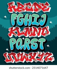 Letras de graffiti en pieza rápida y tonos cálidos y fondo verde