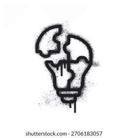 Graffiti light puzzle icon with spray paint isolated on white background. Graffiti light puzzle icon with spray paint in black on white