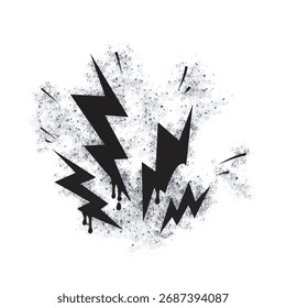 Un icono de rayo de graffiti con una pistola de pulverización aislada sobre un fondo blanco. Un icono de rayo de graffiti con una pistola de pulverización en negro sobre blanco. Ilustración vectorial.