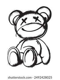 graffiti like sketch of a teddy bear with X shaped eyes and a simple, cheerful expression