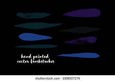 Graffiti Lines. Hand Painted Blue Buttons, Turquoise Highlights. Vector Brushstrokes or Banners. Textured Doodles or Smears. Background Turquoise Swatch Collection. Vintage Logo Scribble Paint Element