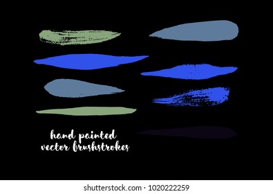 Graffiti Lines. Hand Painted Blue Buttons, Colorful Highlights. Vector Brushstrokes or Banners. Textured Doodles or Smears. Background Turquoise Swatch Collection. Vintage Logo Scribble Paint Elements