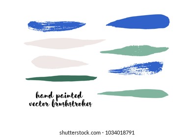 Graffiti Lines. Hand Painted Blue Buttons, Turquoise Highlights. Vector Brushstrokes or Banners. Textured Doodles or Smears. Background Turquoise Swatch Collection. Vintage Logo Scribble Paint Element