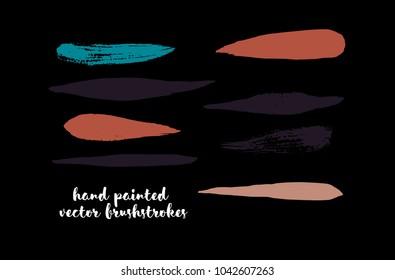 Graffiti Lines. Hand Painted Blue Buttons, Colorful Highlights. Vector Brushstrokes or Banners. Textured Doodles or Smears. Background Turquoise Swatch Collection. Vintage Logo Scribble Paint Elements