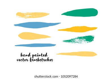 Graffiti Lines. Hand Painted Blue Buttons, Cool Denim Highlights. Vector Brushstrokes, Banners. Textured Doodles or Smears. Background Turquoise Swatch Collection. Vintage Logo Scribble Paint Elements