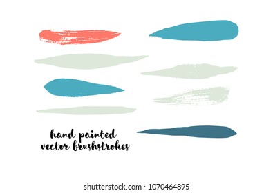 Graffiti Lines. Hand Painted Blue Buttons, Colorful Highlights. Vector Brushstrokes or Banners. Textured Doodles or Smears. Background Turquoise Swatch Collection. Vintage Logo Scribble Paint Elements