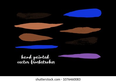 Graffiti Lines. Hand Painted Blue Buttons, Colorful Highlights. Vector Brushstrokes or Banners. Textured Doodles or Smears. Background Turquoise Swatch Collection. Vintage Logo Scribble Paint Elements