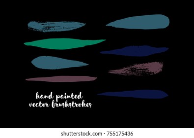 Graffiti Lines. Hand Painted Blue Buttons, Turquoise Highlights. Vector Brushstrokes or Banners. Textured Doodles or Smears. Background Turquoise Swatch Collection. Vintage Logo Scribble Paint Element