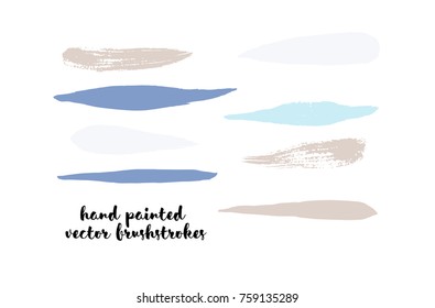 Graffiti Lines. Hand Painted Blue Buttons, Turquoise Highlights. Vector Brushstrokes or Banners. Textured Doodles or Smears. Background Turquoise Swatch Collection. Vintage Logo Scribble Paint Element
