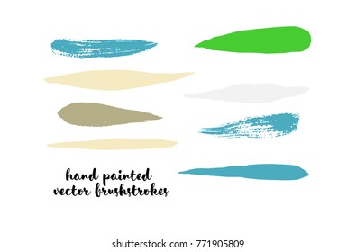Graffiti Lines. Hand Painted Blue Buttons, Colorful Highlights. Vector Brushstrokes or Banners. Textured Doodles or Smears. Background Turquoise Swatch Collection. Vintage Logo Scribble Paint Elements