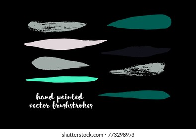 Graffiti Lines. Hand Painted Blue Buttons, Colorful Highlights. Vector Brushstrokes or Banners. Textured Doodles or Smears. Background Turquoise Swatch Collection. Vintage Logo Scribble Paint Elements