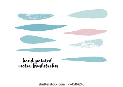 Graffiti Lines. Hand Painted Blue Buttons, Cool Denim Highlights. Vector Brushstrokes, Banners. Textured Doodles or Smears. Background Turquoise Swatch Collection. Vintage Logo Scribble Paint Elements