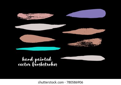 Graffiti Lines. Hand Painted Blue Buttons, Colorful Highlights. Vector Brushstrokes or Banners. Textured Doodles or Smears. Background Turquoise Swatch Collection. Vintage Logo Scribble Paint Elements