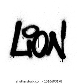 graffiti lion word sprayed in black over white