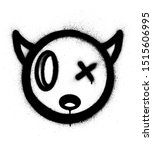 graffiti little devil icon sprayed in black over white