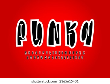 Graffiti long font, comic alphabet, uppercase letters and numbers, vector illustration 10EPS