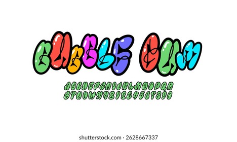 Graffiti long font, comic alphabet in the street art style, funky narrow letters and numbers, vector illustration 10EPS