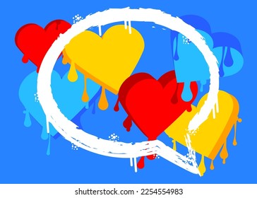 Graffiti Love Background with Hearts. Abstract modern Valentine's Day street art decoration performed in urban painting style.