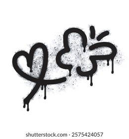 Graffiti love butterfly icon sprayed with black paint on white. Love butterfly symbol isolated on white background. Vector illustration