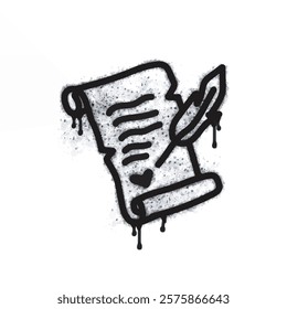 Graffiti love letter icon sprayed with black paint on white. Love letter symbol isolated on white background. Vector illustration
