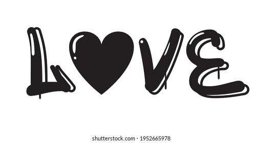 graffiti love slogan print with heart