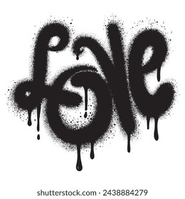 graffiti love text sprayed in black over white.