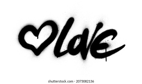 graffiti love word with heart sprayed in black on white
