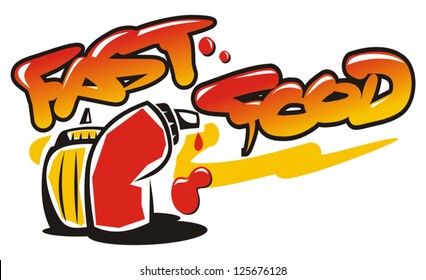 Graffiti made ??of ketchup and mustard sauce
