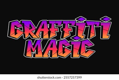Graffiti Magic phrase trippy psychedelic graffiti style letters.Vector hand drawn doodle cartoon logo Graffiti Magic illustration. Funny cool trippy letters, fashion, graffiti style print for t-shirt