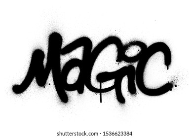 graffiti magic word sprayed in black over white