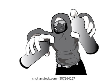 Graffiti man with cans of spray