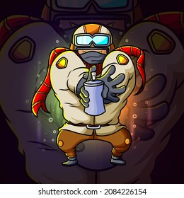 The graffiti man is showing the spray can paint esport mascot design of illustration