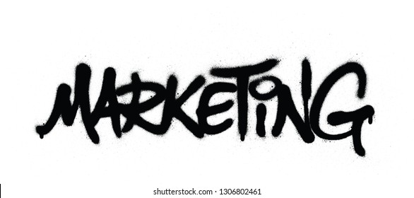 graffiti marketing word sprayed in black over white