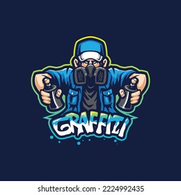 Graffiti mascot logo design with modern illustration concept style for badge, emblem and t shirt printing. Graffiti action illustration.