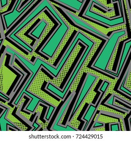 Graffiti maze seamless pattern with grunge effect